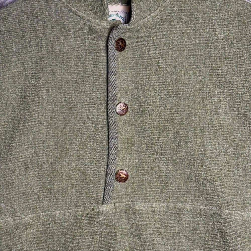 Green Brand Sansegal Recycled Yarn Mock Neck Button Pullover Sage Green Large - Picture 3 of 8